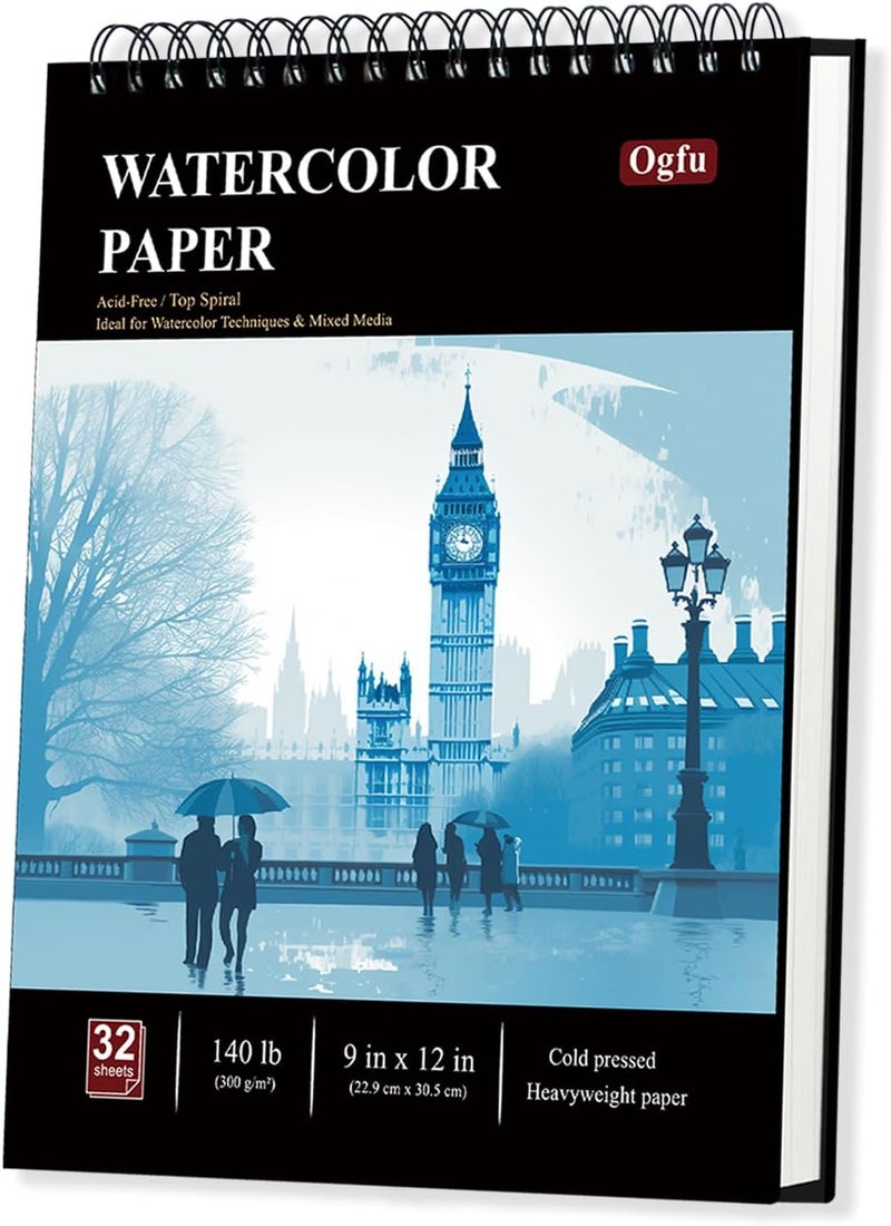 Ogfu 9"x12" Watercolor Sketchbook, 32 Sheets Watercolor Notebook, 140 lb / 300 GSM Watercolor Paper Sketchbook, Pack of 1, Cold Press, Watercolor Paper Pad, Water Color Paper for Artists & Professionals. - Image 1